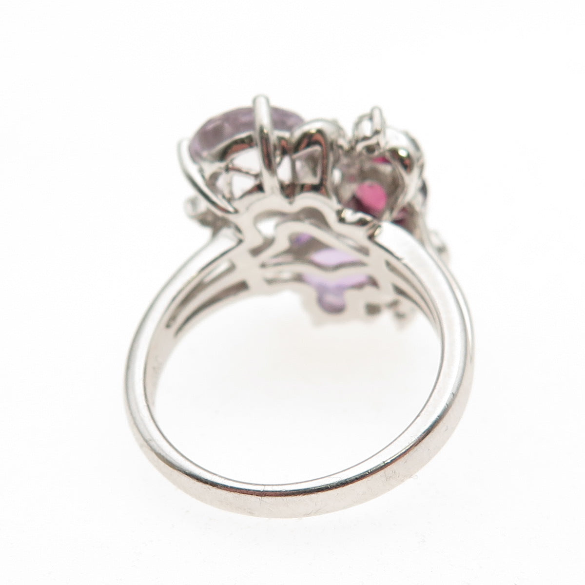 925 Sterling Silver Real Amethyst Tourmaline & White Topaz Ring Size 7