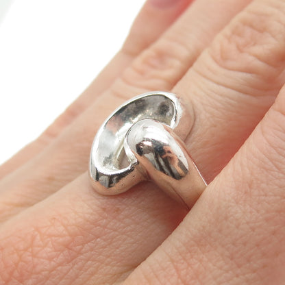 925 Sterling Silver Vintage Modernist Hook & Eye Oxidized Ring Size 7.5
