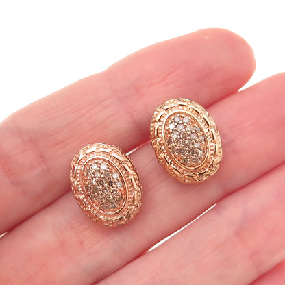925 Sterling Silver Rose Gold Plated Real Round-Cut Diamond Earrings