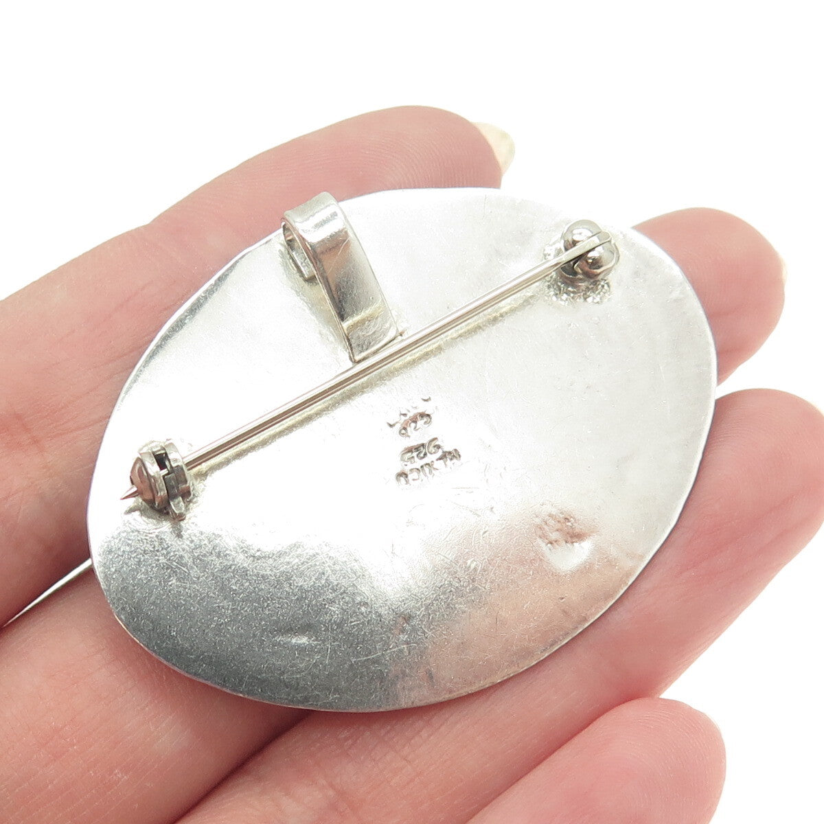 925 Sterling Silver Vintage Mexico Spiral Ethnic Oval Pin Brooch / Pendant