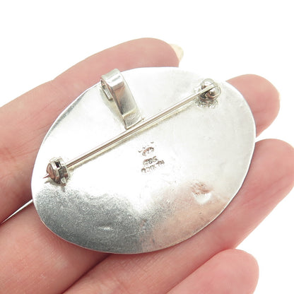 925 Sterling Silver Vintage Mexico Spiral Ethnic Oval Pin Brooch / Pendant
