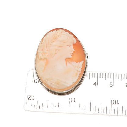 800 Silver 2-Tone Antique Art Deco Real MOP Lady Cameo Pin Brooch / Pendant