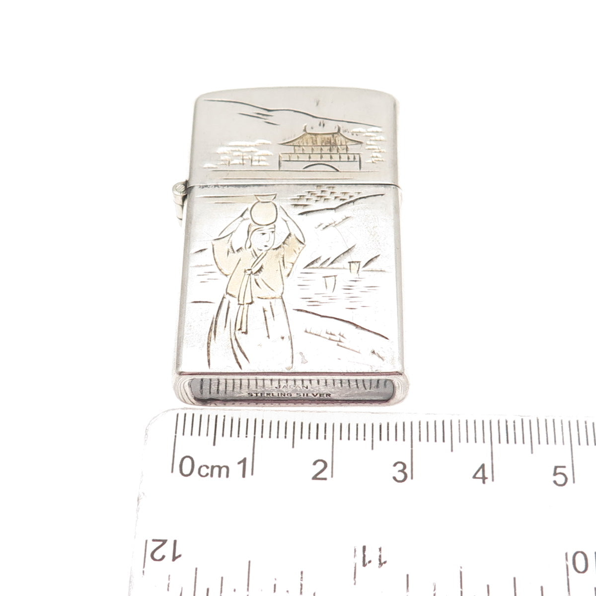 925 Sterling Silver 2-Tone Antique Japan Osan Air Base Zippo Lighter Case