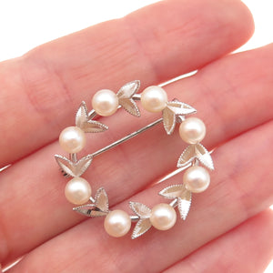 950 Silver Antique Japan Real Akoya Pearl Floral Circle of Life Pin Brooch