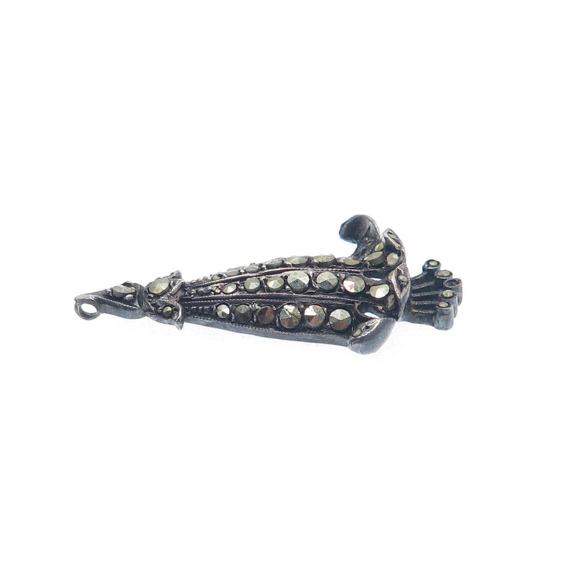 925 Sterling Silver Antique Real Marcasite Bellflower Pendant (missing 3 stones)