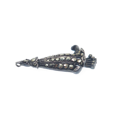 925 Sterling Silver Antique Real Marcasite Bellflower Pendant (missing 3 stones)