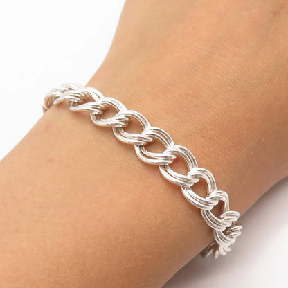 925 Sterling Silver Vintage Italy Double Cable Link Bracelet 7.5"