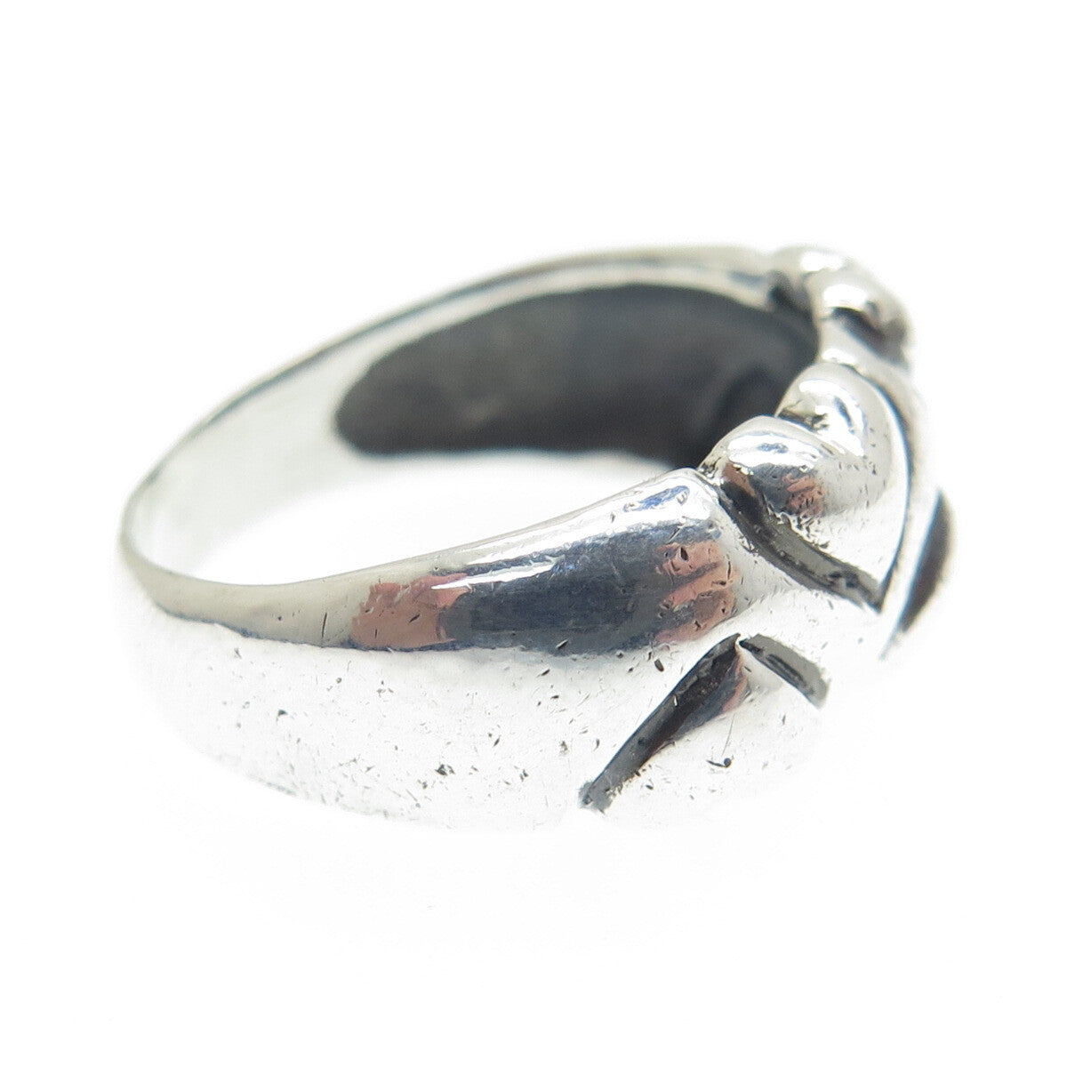 925 Sterling Silver Vintage France Puffy Heart Modernist Ring Size 7
