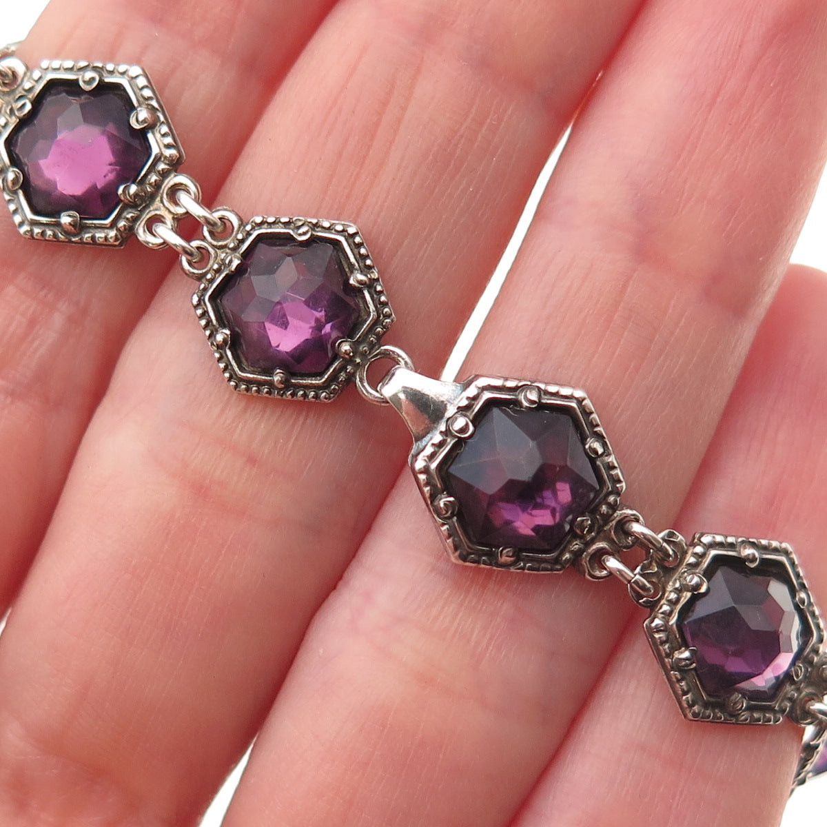 Barden Blake & Co. 925 Sterling Antique Real Amethyst Hunter College Bracelet 7"