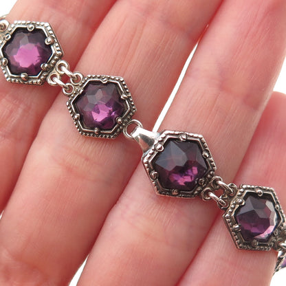 Barden Blake & Co. 925 Sterling Antique Real Amethyst Hunter College Bracelet 7"