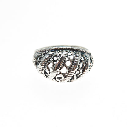 925 Sterling Silver Vintage Modernist Ribbed Dome Oxidized Ring Size 7