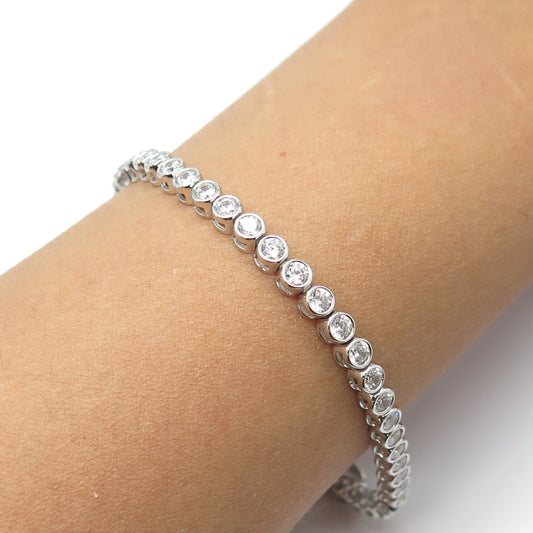 925 Sterling Silver Round-Cut White C Z Tennis Link Bracelet 8"