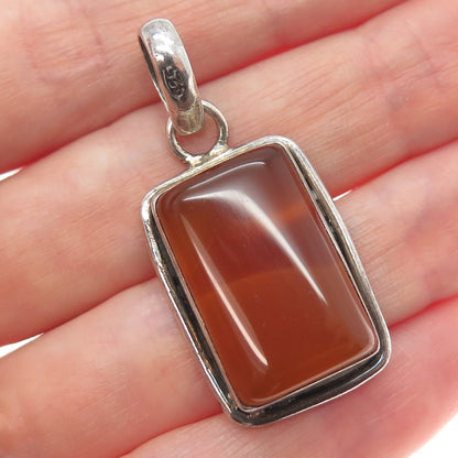 925 Sterling Silver Vintage Real Cabochon Agate Oxidized Charm Pendant