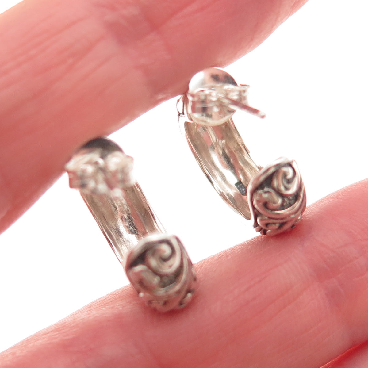 925 Sterling Silver Vintage Oxidized Ornate Hoop Earrings