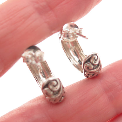 925 Sterling Silver Vintage Oxidized Ornate Hoop Earrings