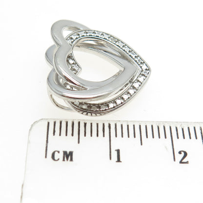 925 Sterling Silver Real Diamond Accent Interlocked Heart Pendant