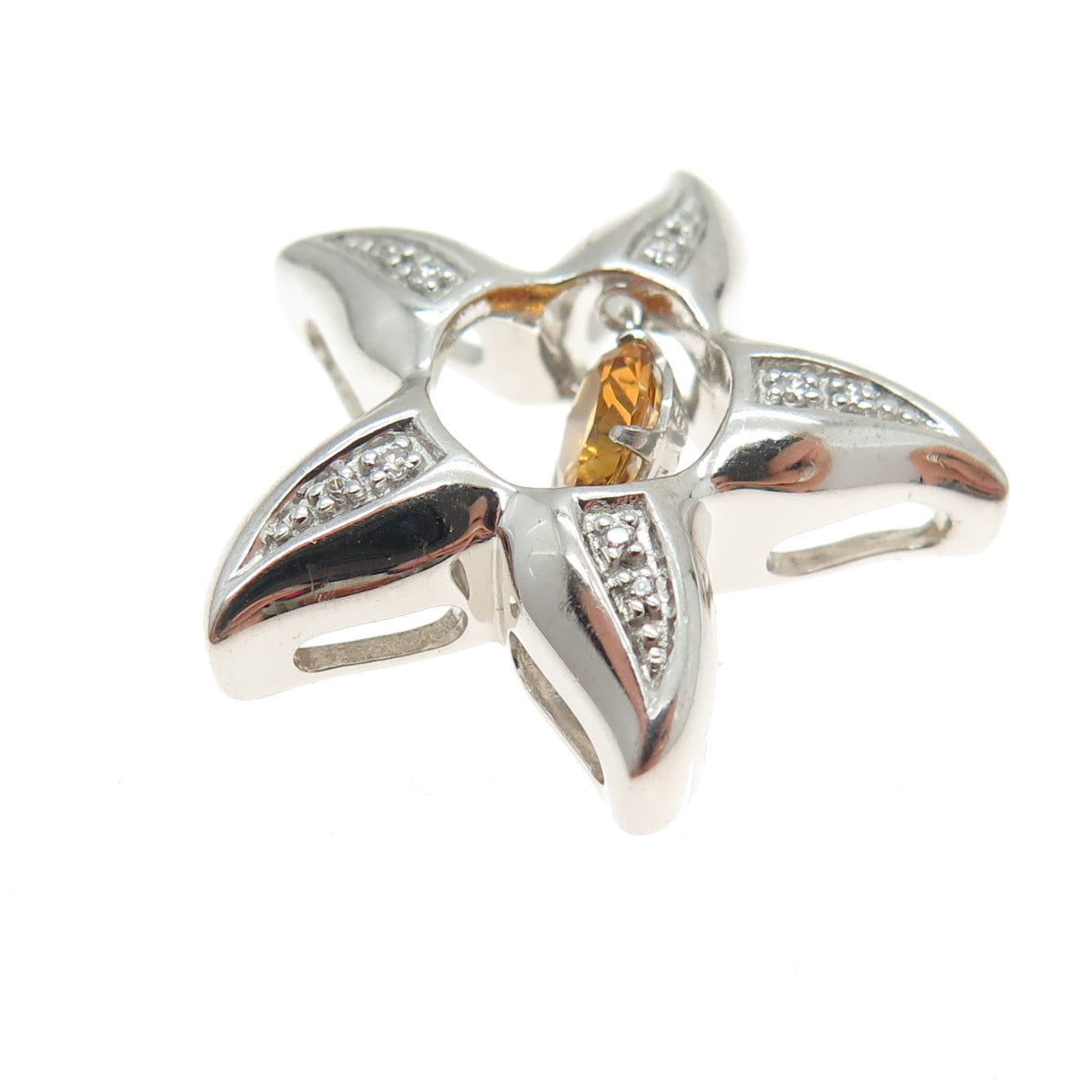 SAI 925 Sterling Silver Real Round-Cut Citrine & C Z Starfish Slide Pendant
