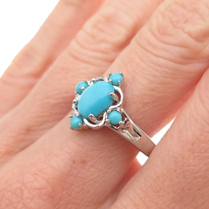 925 Sterling Silver Real Sleeping Beauty Turquoise Floral Ring Size 8.25