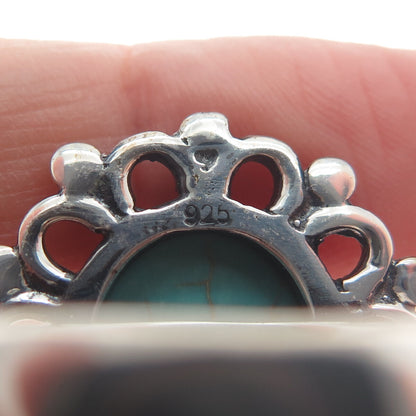 925 Sterling Silver Vintage Mountain Turquoise Flower Oxidized Ring Size 8.75
