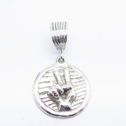 925 Sterling Silver Vintage Hand Peace Sign Pendant