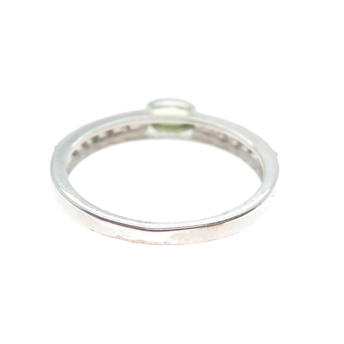 925 Sterling Silver Real Round-Cut Diamond & Oval-Cut Peridot Ring Size 7.75