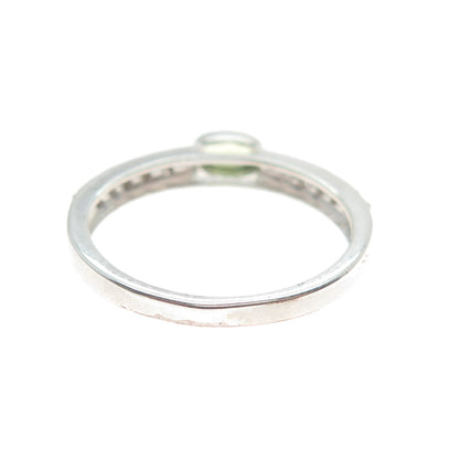 925 Sterling Silver Real Round-Cut Diamond & Oval-Cut Peridot Ring Size 7.75