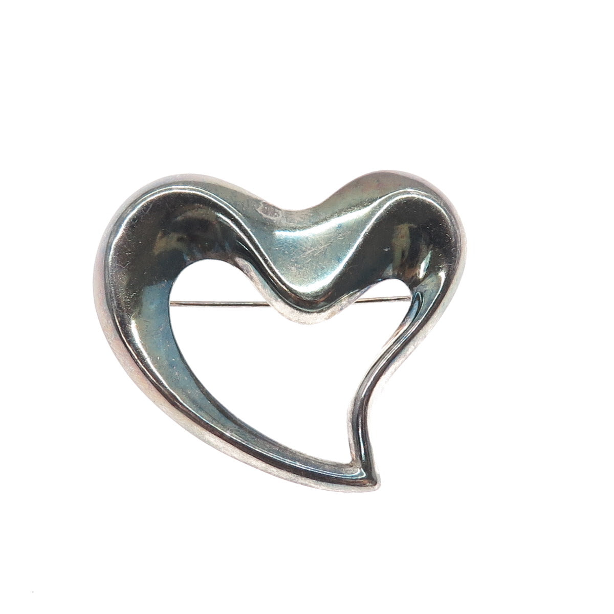 BOMA 925 Sterling Silver Vintage Modernist Heart Oxidized Pin Brooch