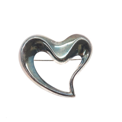 BOMA 925 Sterling Silver Vintage Modernist Heart Oxidized Pin Brooch