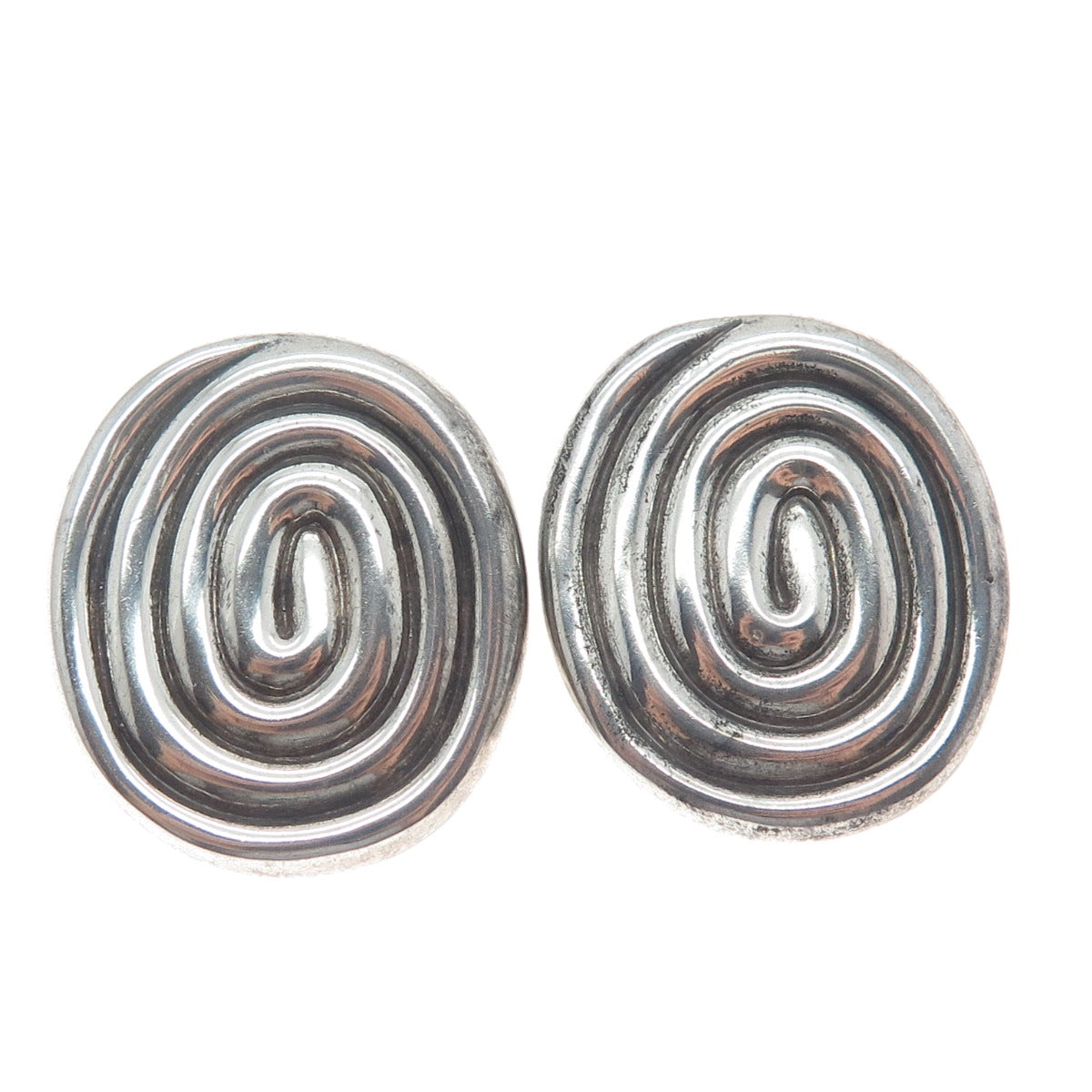 FREDERIC JEAN DUCLOS 925 Sterling Vintage Spiral Oxidized Clip On Earrings