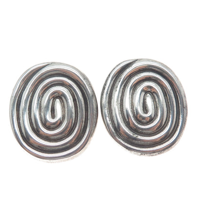 FREDERIC JEAN DUCLOS 925 Sterling Vintage Spiral Oxidized Clip On Earrings