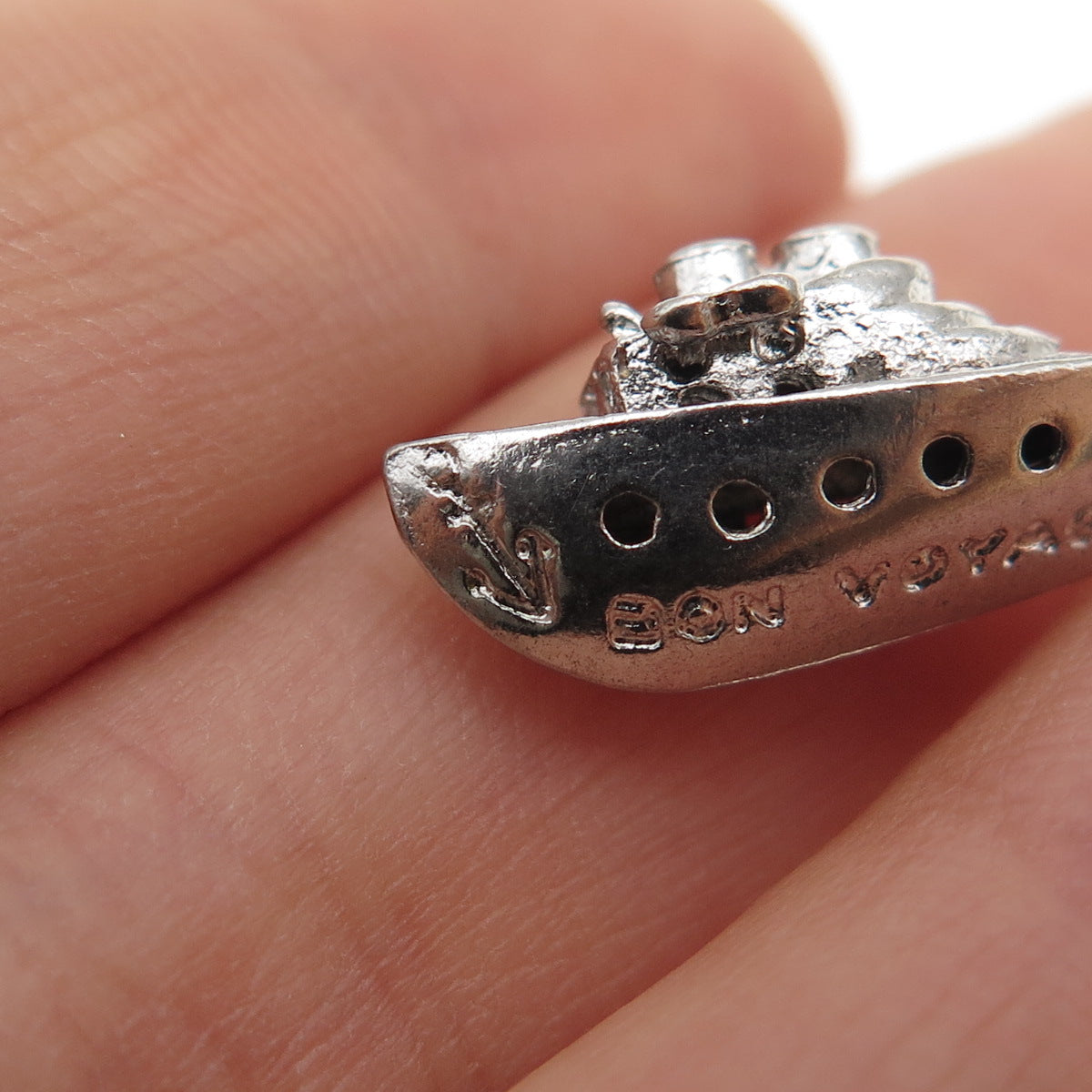 925 Sterling Silver Antique Art Deco Bon Voyage Cruise Ship Mini 3D Pendant