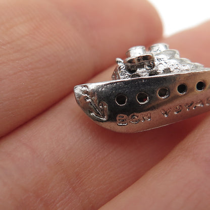 925 Sterling Silver Antique Art Deco Bon Voyage Cruise Ship Mini 3D Pendant