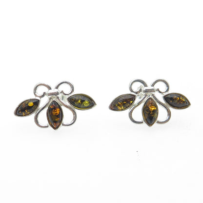 925 Sterling Silver Vintage Real Baltic Amber Stud Earrings