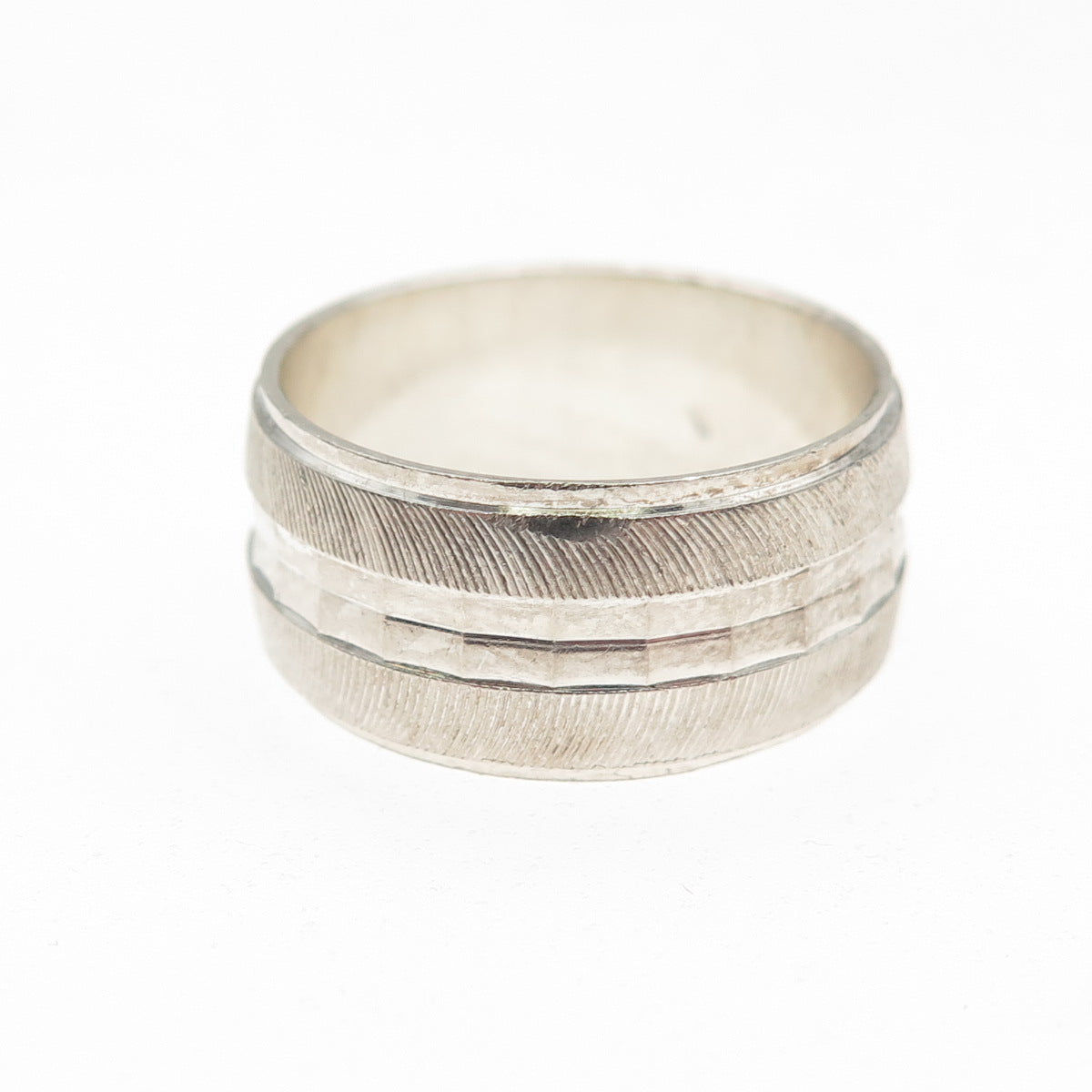 925 Sterling Silver Vintage Italy Textured Band Ring Size 8