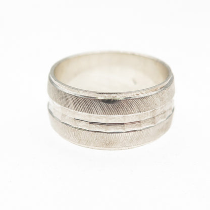 925 Sterling Silver Vintage Italy Textured Band Ring Size 8