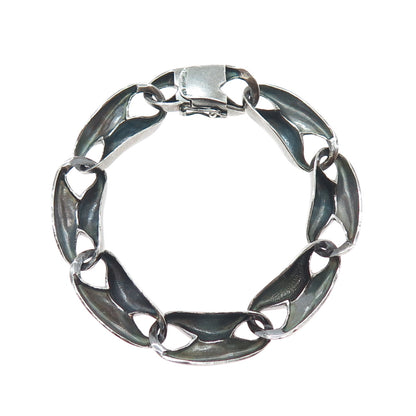 KRYPELL 925 Sterling Silver Vintage Modernist Anchor Link Oxidized Bracelet 6.5"