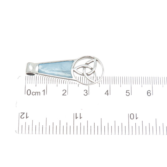 925 Sterling Silver Vintage Blue Mother-of-Pearl Triquetra Amulet Slide Pendant