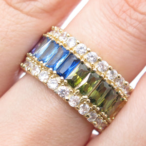 925 Sterling Silver Gold Plated Multi-Cut & Color C Z Eternity Ring Size 7.75