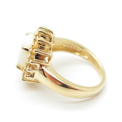 925 Sterling Silver Gold Plated Real Cabochon Opal & Citrine Ring Size 6