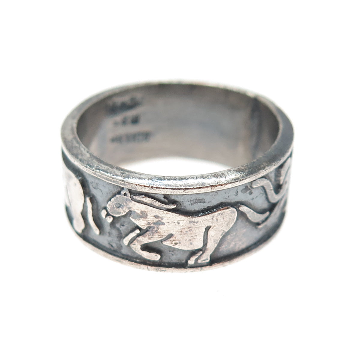 925 Sterling Silver Vintage Mexico Safari Animals Oxidized Band Ring Size 9.75
