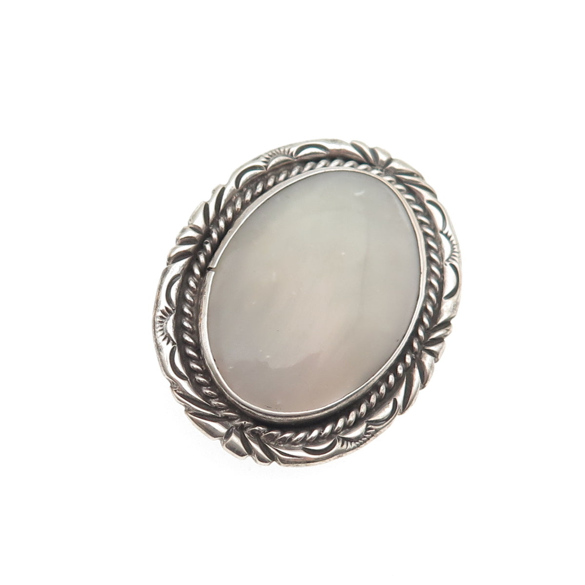 U-VANDEVER Old Pawn Sterling Silver Vintage Southwestern MOP Tribal Pin Brooch
