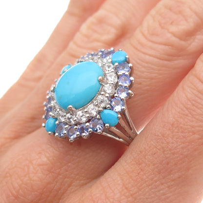 Chuck Clemency 925 Sterling Silver Real Turquoise Tanzanite Topaz Ring Size 8.25