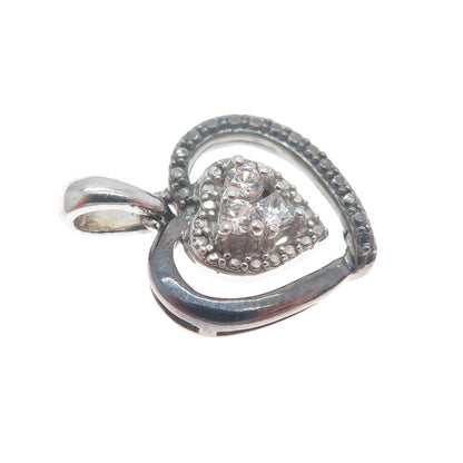 925 Sterling Silver Black Rhodium Round-Cut C Z Heart Minimalist Charm Pendant