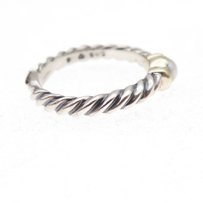 David Yurman 925 Sterling Silver 14K Gold Vintage Real Pearl Twisted Ring Size 6