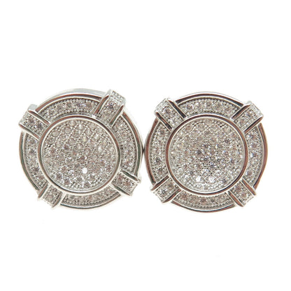 925 Sterling Silver Round-Cut C Z Button Stud Earrings