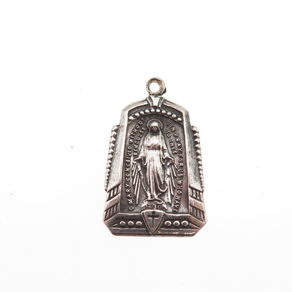 925 Sterling Silver Antique Art Deco St. Mary Miraculous Oxidized Charm Pendant