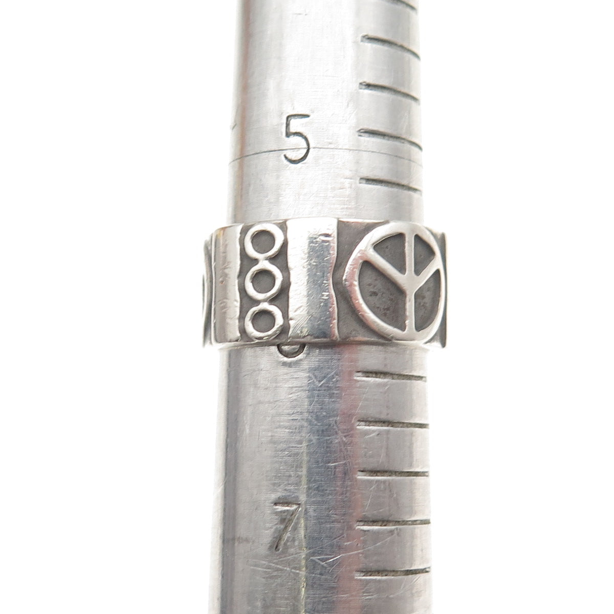 925 Sterling Silver Vintage Peace Symbol Oxidized Band Ring Size 6