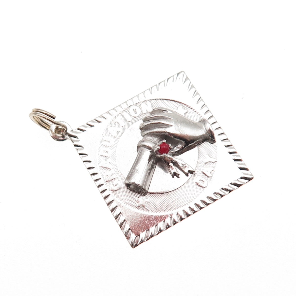 M&M Mark Mercy Sterling Silver Vintage Rhinestone Graduation Day Charm Pendant