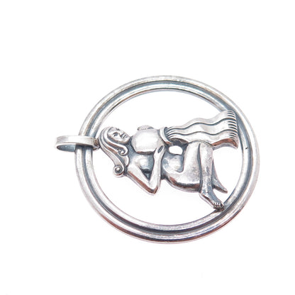 VAN DELL 925 Sterling Silver Vintage Aquarius Zodiac Sign Oxidized Charm Pendant