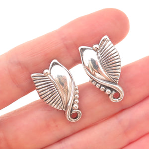 Danecraft Sterling Silver Antique Art Deco Floral Oxidized Screw Back Earrings